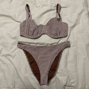 Abercrombie & Fitch Brown & White Gingham Underwire Bikini Set